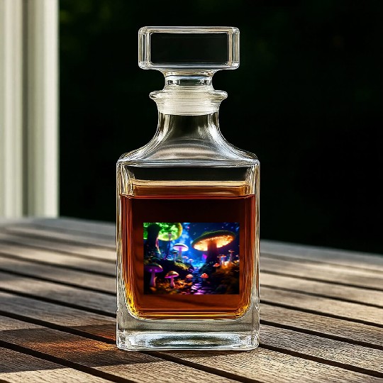 Fantasy Shroom Forest Trippy Vibes Graphic Whiskey Decanters