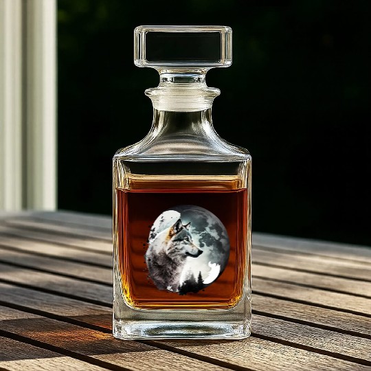 Wolf Moonlight Forest Wild Werewolf Watercolor 1 Whiskey Decanters