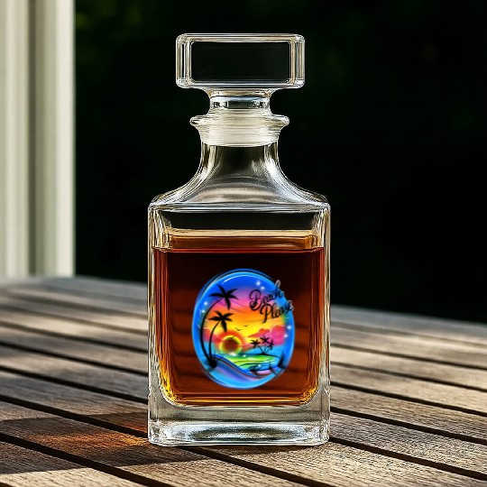 Beach Please Airbrush Colorful Whiskey Decanters