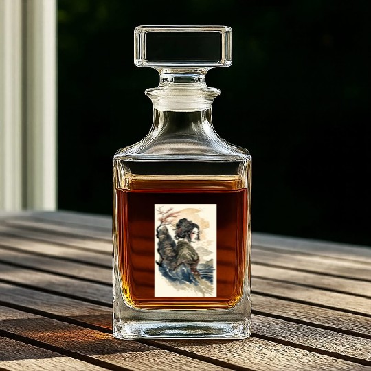 Geisha Watercolor Sea Waves Asian Art Woman Poster Whiskey Decanters