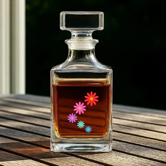 falling multi colored flowers Whiskey Decanters