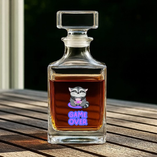 Game Over fat wicked raccoon playing on a console Whiskey Decanters