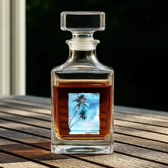 Artistic Puerto Rico Palm Tree Vacation Whiskey Decanters