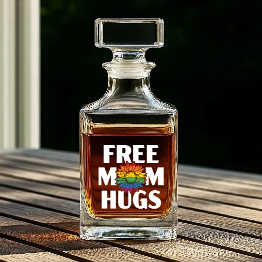 Free Mom Hugs Rainbow Pride Month LGBTQ Gay Pride Whiskey Decanters