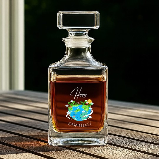 Green and Blue Happy Earth Day Whiskey Decanters