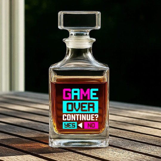 Game Over Continue Yes or No Whiskey Decanters