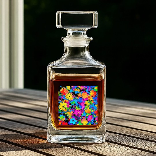 ABSTRACT PAINTING COLORFULL WATERBASE FLOWER BLACK Whiskey Decanters