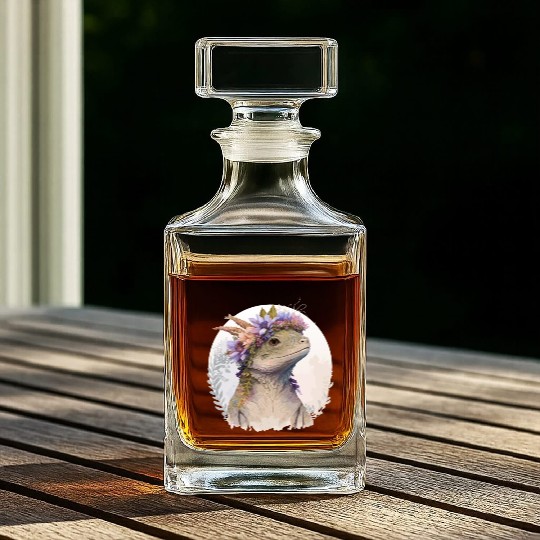 Watercolor Lizard Flower Crown Floral Reptile Love Whiskey Decanters