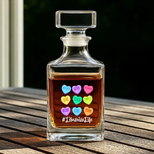 Librarian Life Teacher Valentines Day Pastel Candy Whiskey Decanters