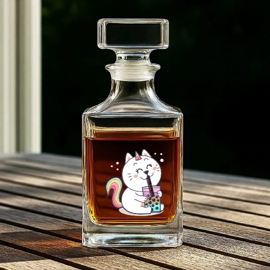 Bubble Tea Cute Kawaii Unicorn Cat Japanese Whiskey Decanters