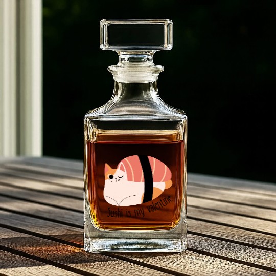 Cat sushi is my valentine funny Whiskey Decanters