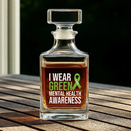 Green Ribbon Mental Health & Depression Awareness Whiskey Decanters