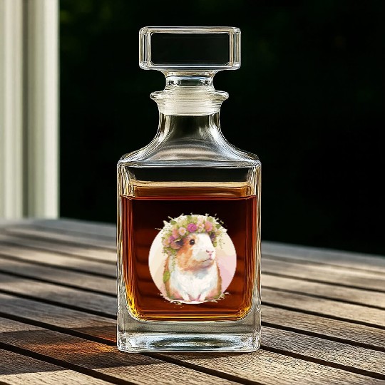 Cute Guinea Pig Flower Crown Floral Pet Rodent Lov Whiskey Decanters