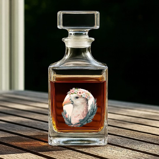 Cute Albatross Bird Flower Crown Floral Tropical B Whiskey Decanters