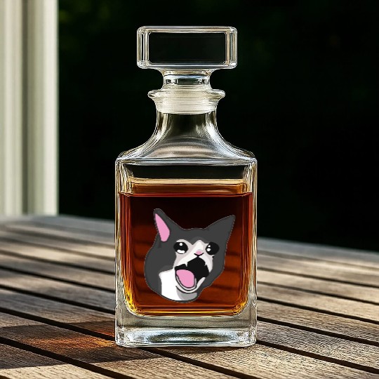 Yamero Crying Screaming Cat Meme Cute Japanese Whiskey Decanters