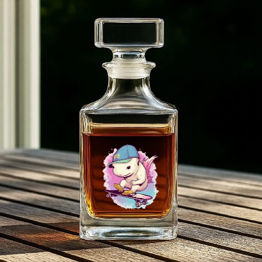 The axolotl on his skateboard Whiskey Decanters