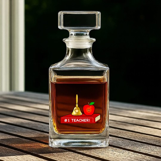 Teacher Appreciation Cute Apple And Bell With Book Whiskey Decanters