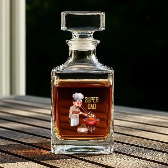 Super Dad Cookout Illustration Super Hero Whiskey Decanters