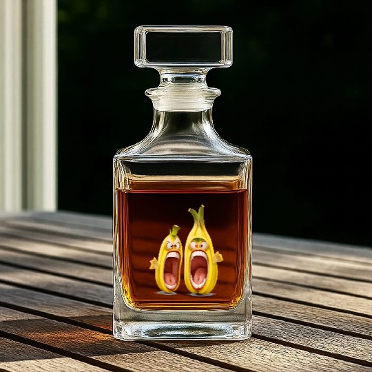 Two bananas with angry face screaming cartoon Whiskey Decanters