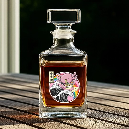 Axolotl Eating Ramen Kanagawa Wave Kawaii Japan Va Whiskey Decanters