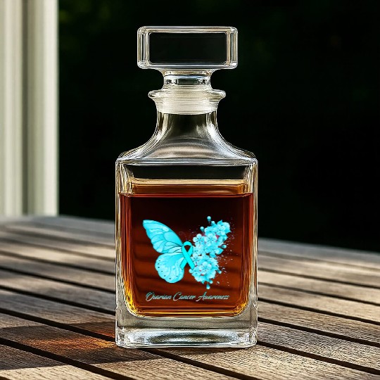 Ovarian Cancer Awareness Ribbon Teal Ovarian Cance Whiskey Decanters