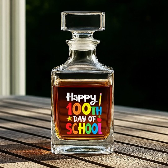 Happy 100Th Day Of School Teacher Rainbow Whiskey Decanters