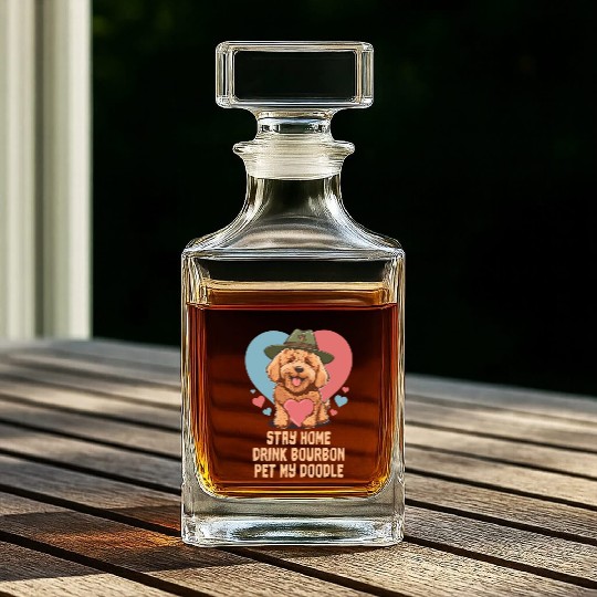 Stay Home Drink Bourbon Pet My Doodle Whiskey Decanters