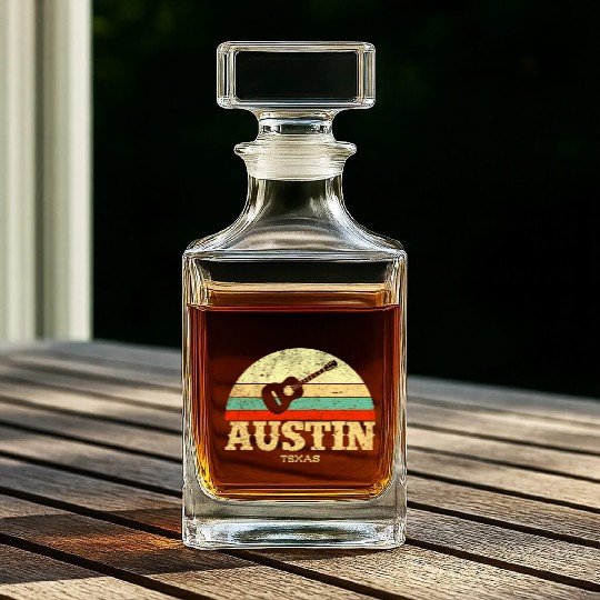 Austin Texas Guitar Lone Star State Whiskey Decanters