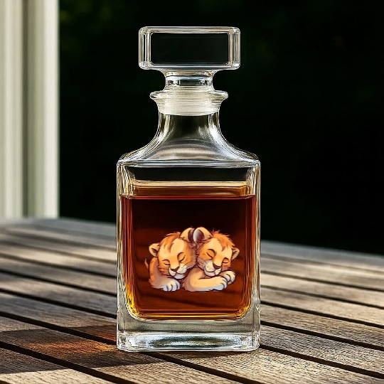 Sleeping Lion Cubs Whiskey Decanters