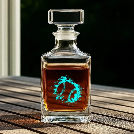 Softball Distressed Ball Teal Black Whiskey Decanters