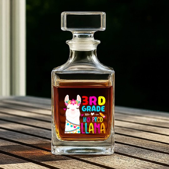 Team 3rd Grade Teacher Rainbow No Prob Llama Back Whiskey Decanters