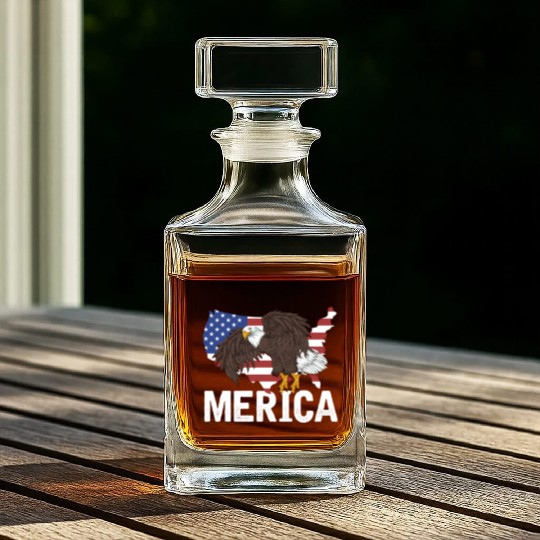 Us Flag Merica Pride Patriot Proud American Bald Whiskey Decanters