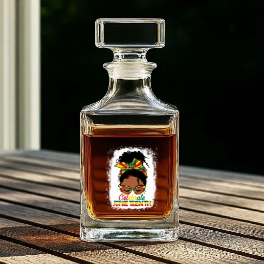 Black Messy Bun Juneteenth Celebrate Indepedence Whiskey Decanters