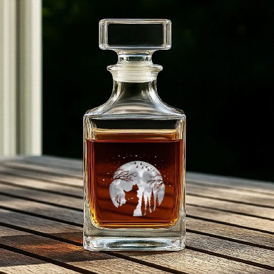 Yorhire Terrier Full Moon At Night Pet Whiskey Decanters
