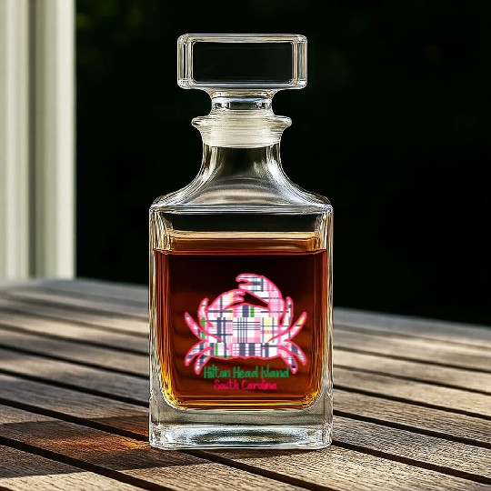 Hilton Head Island Preppy Plaid Crab Whiskey Decanters