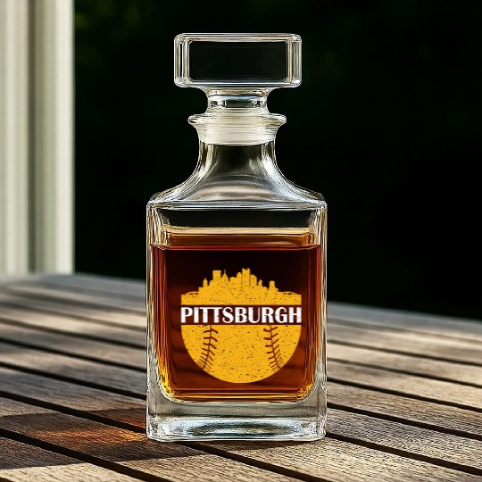 Pittsburgh Baseball Cityscape Distressed Novelty Whiskey Decanters