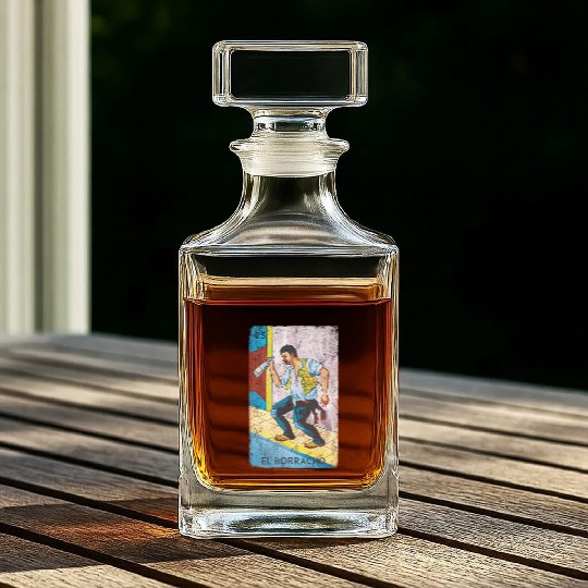 Loteria El Borracho Colorful Tarot Card Whiskey Decanters