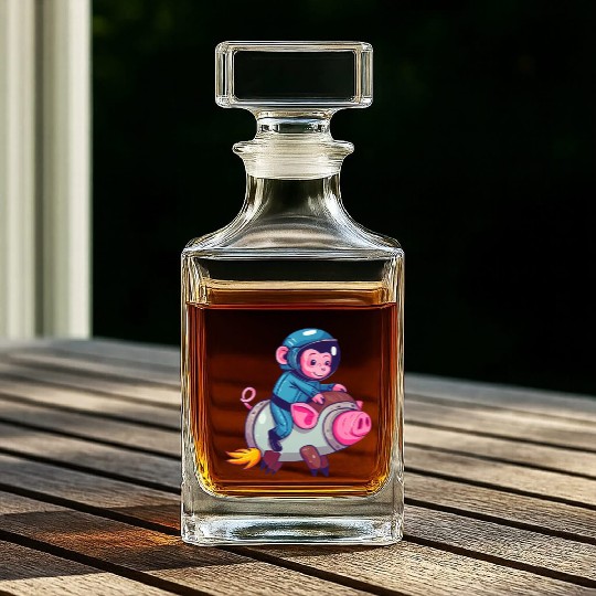Pig and Monkey as Astronauts Whiskey Decanters