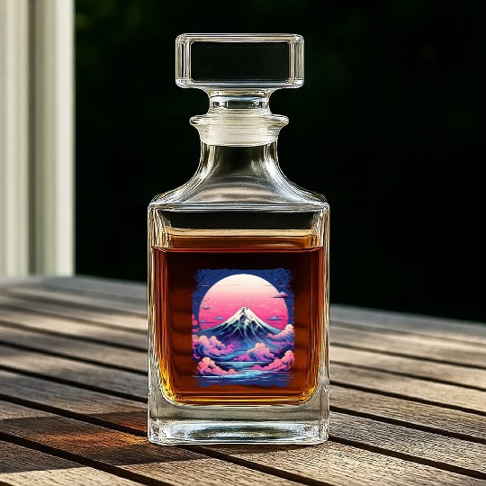 Vaporwave Volcano Aesthetic Japan Sight Mount Fuji Whiskey Decanters