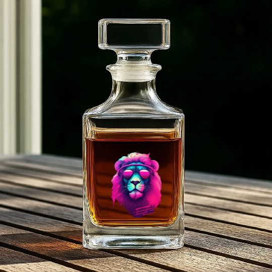 Synthwave Sun King Lion s Neon Shades Whiskey Decanters