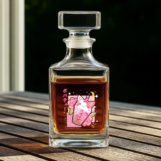 Boba Tea Cat Bubble Tea Kawaii Anime Japanese Whiskey Decanters