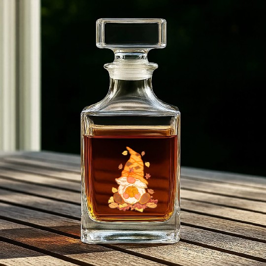 Fall Gnome Autumn Leaves Funny Halloween Pumpkins Whiskey Decanters