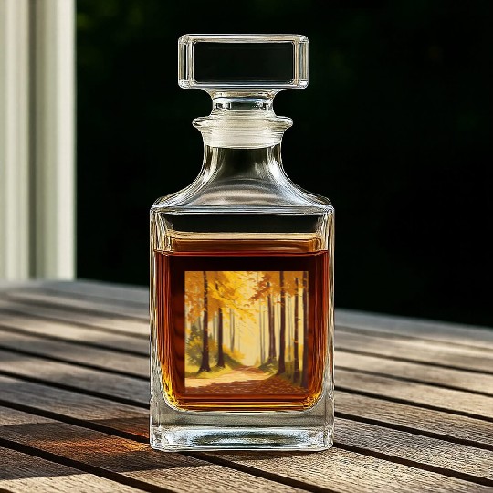 Whispers of Golden Autumn: A Serene Forest Retre Whiskey Decanters