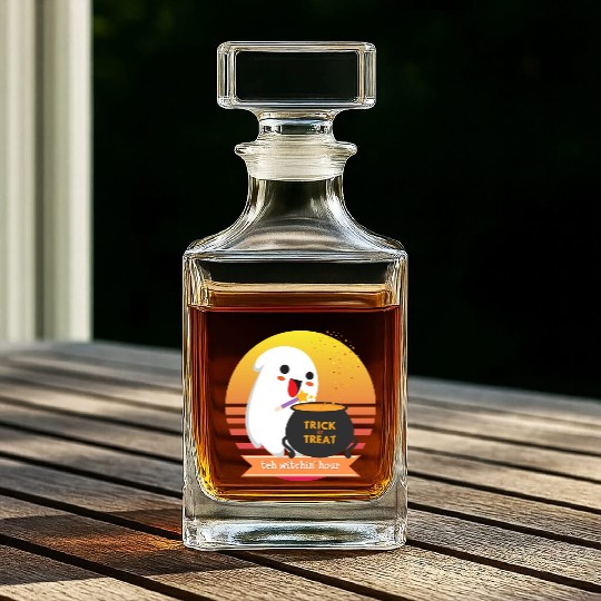 Halloween Cute Ghost Witching Hour Trick Or Treat Whiskey Decanters