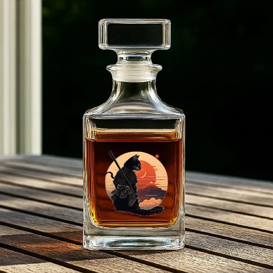 Vintage Japanese Sunset Style And Samurai Cat Kitt Whiskey Decanters