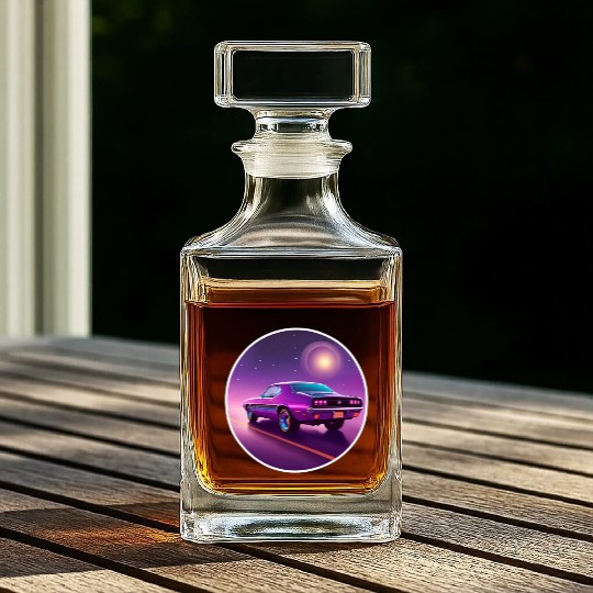 Nostalgic Retro 80s Purple Vaporwave Muscle Car Whiskey Decanters