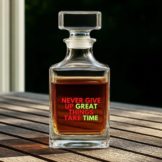 Never give up great things take time 70s Whiskey Decanters