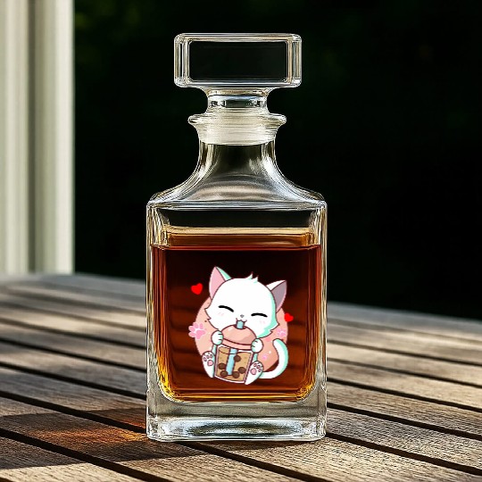 Cat Boba Tea Bubble Tea Kawaii Anime Japanese Whiskey Decanters