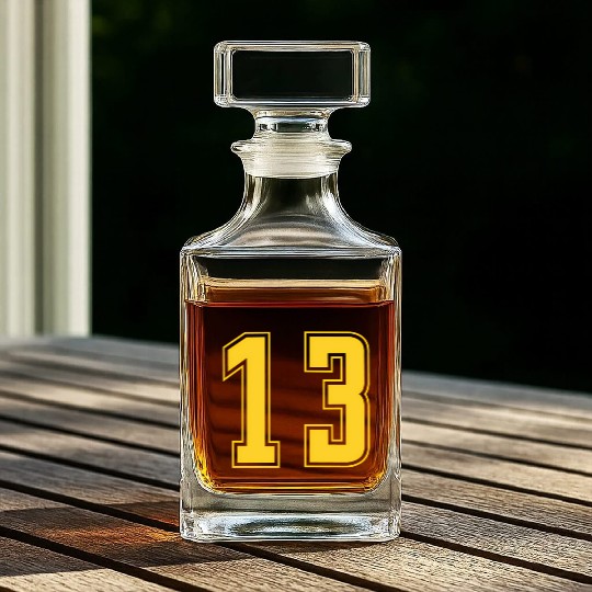 Yellow Number 13 Team Junior Sports Numbered Whiskey Decanters