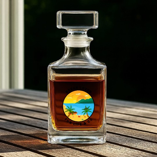 Ocean Lover And Cool Illustration Of A Island Whiskey Decanters